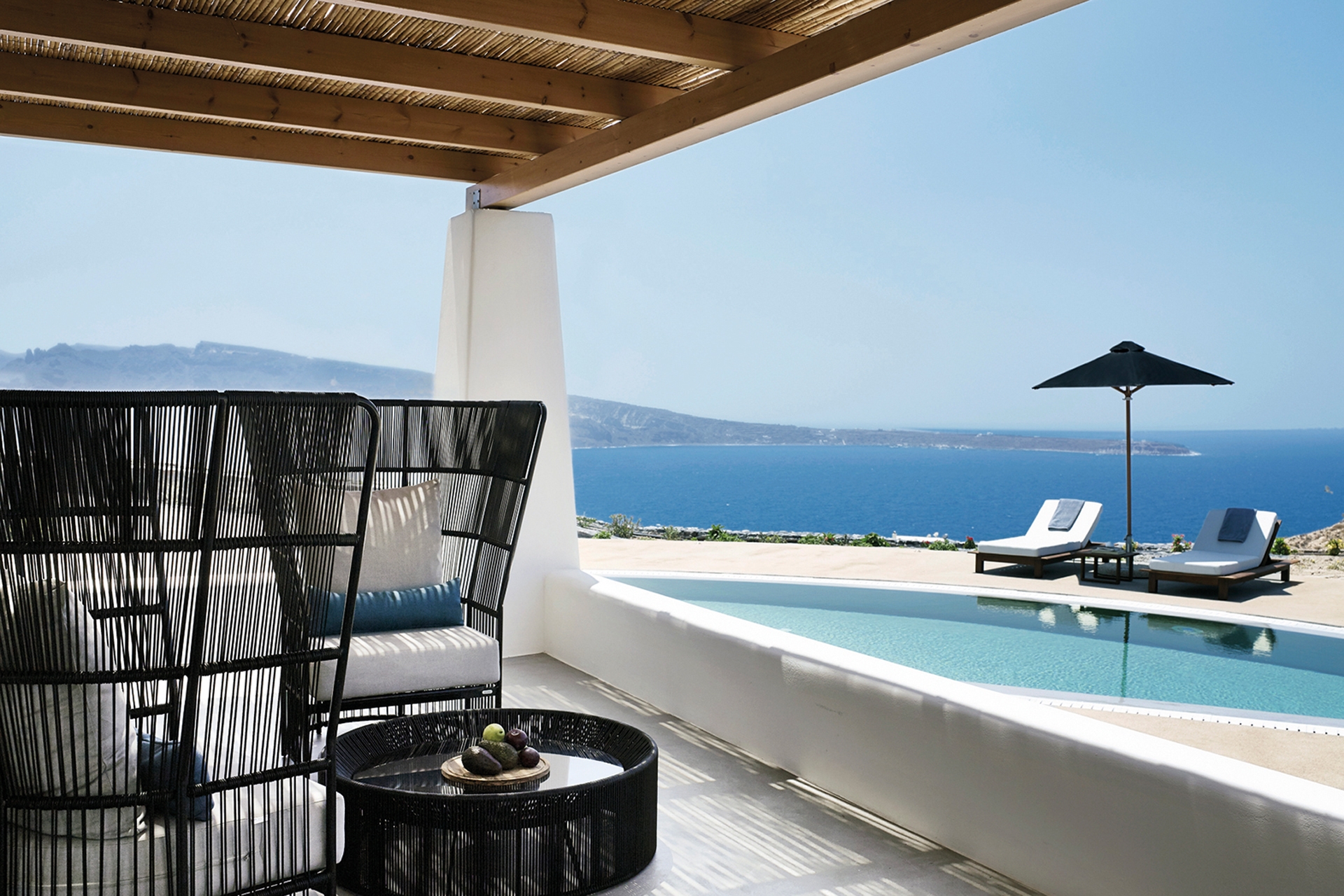 A pool with a sea view