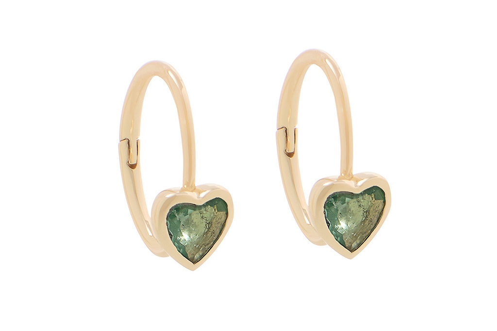 Theodora Warre 10kt Gold Emerald Heart Cuff Hoop Earrings