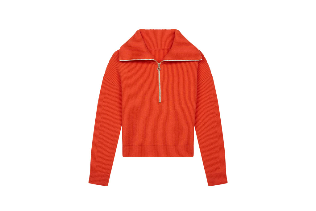 Maje Ribbed Knit Sweater with Zip Collar