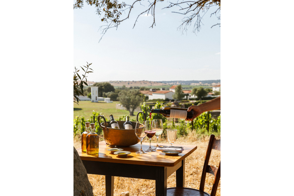 Set table overlooking vineyard