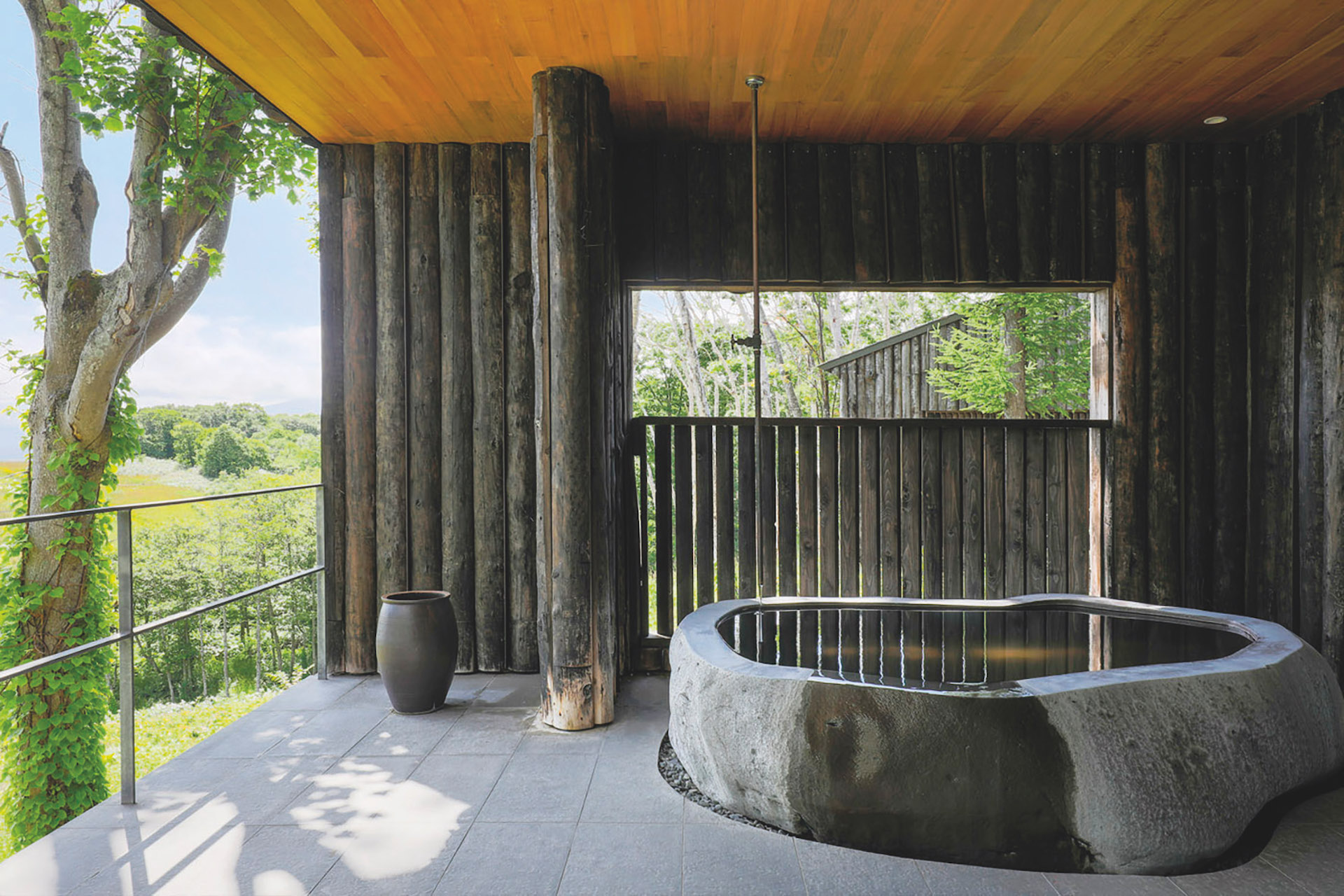 A spa hot tub under an awning
