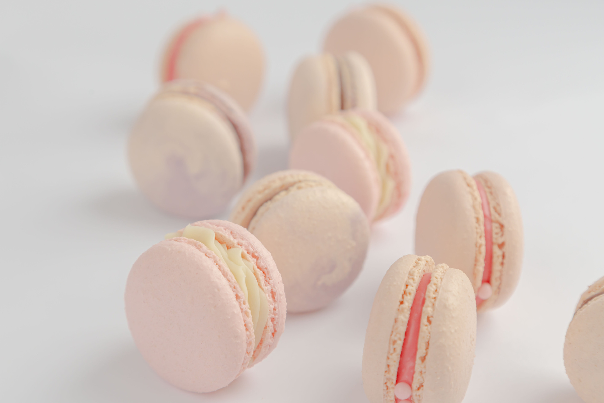 Pink macarons stood up on their sides