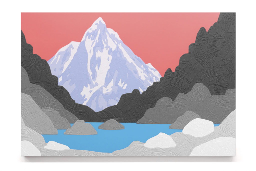 Mountain shapes on pink canvas