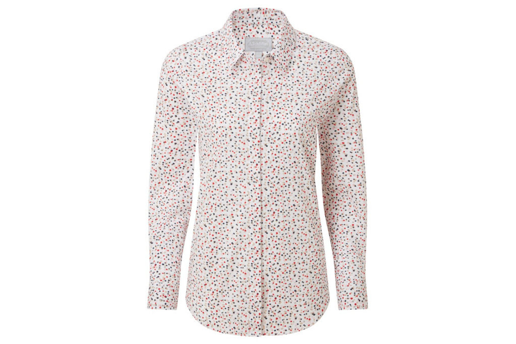 White shirt with pink dots