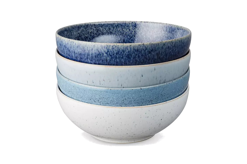 Stack of blue and chalk bowls