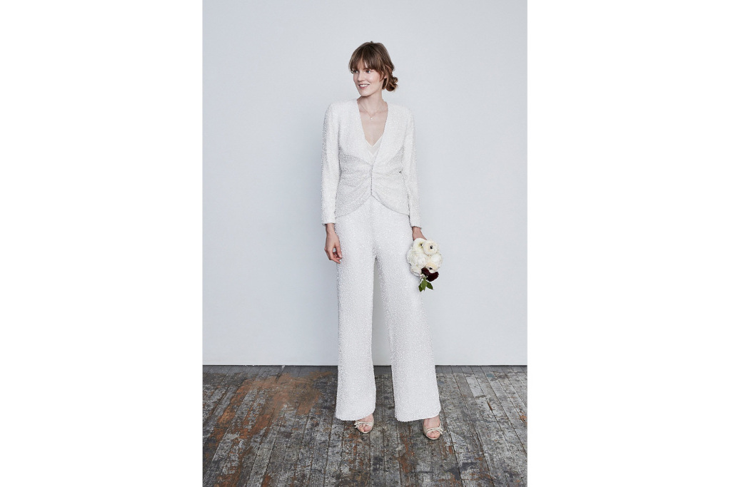 Model in white bridal suit