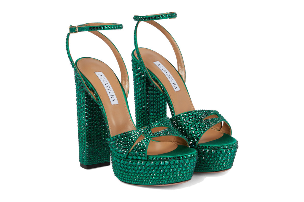 AQUAZZURA Sinner Crystal Plateau 140 Platform Sandals in Green