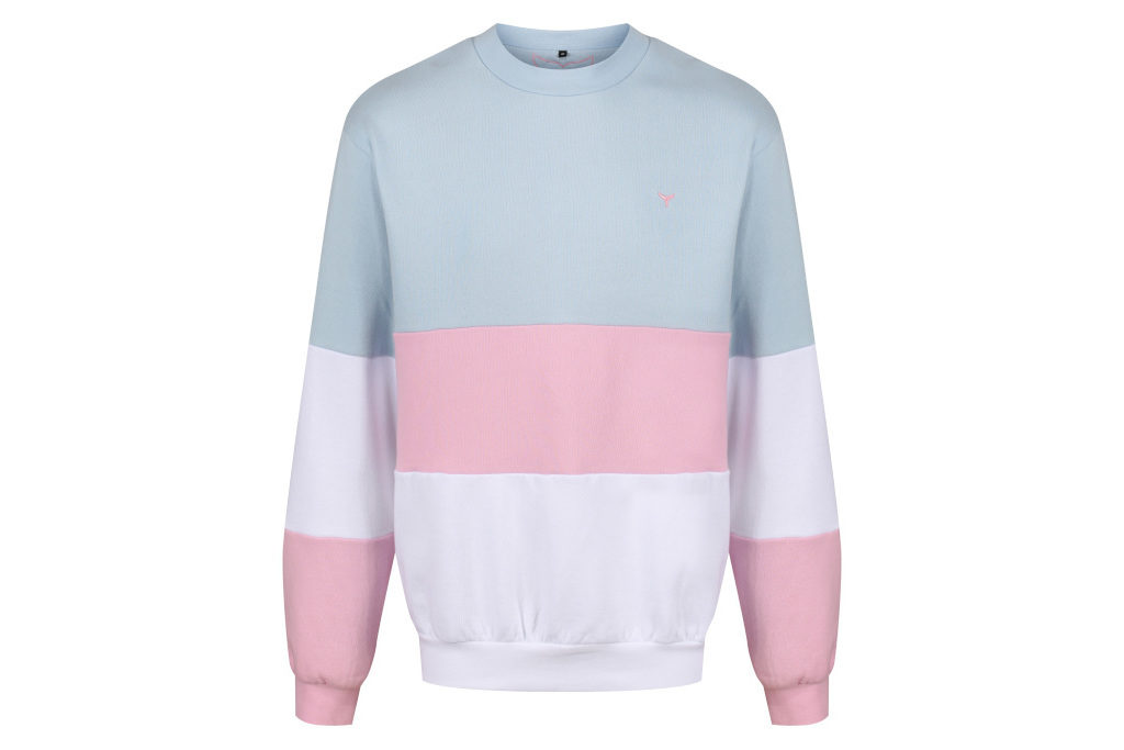 Pale blue, pink and white sweatshirt