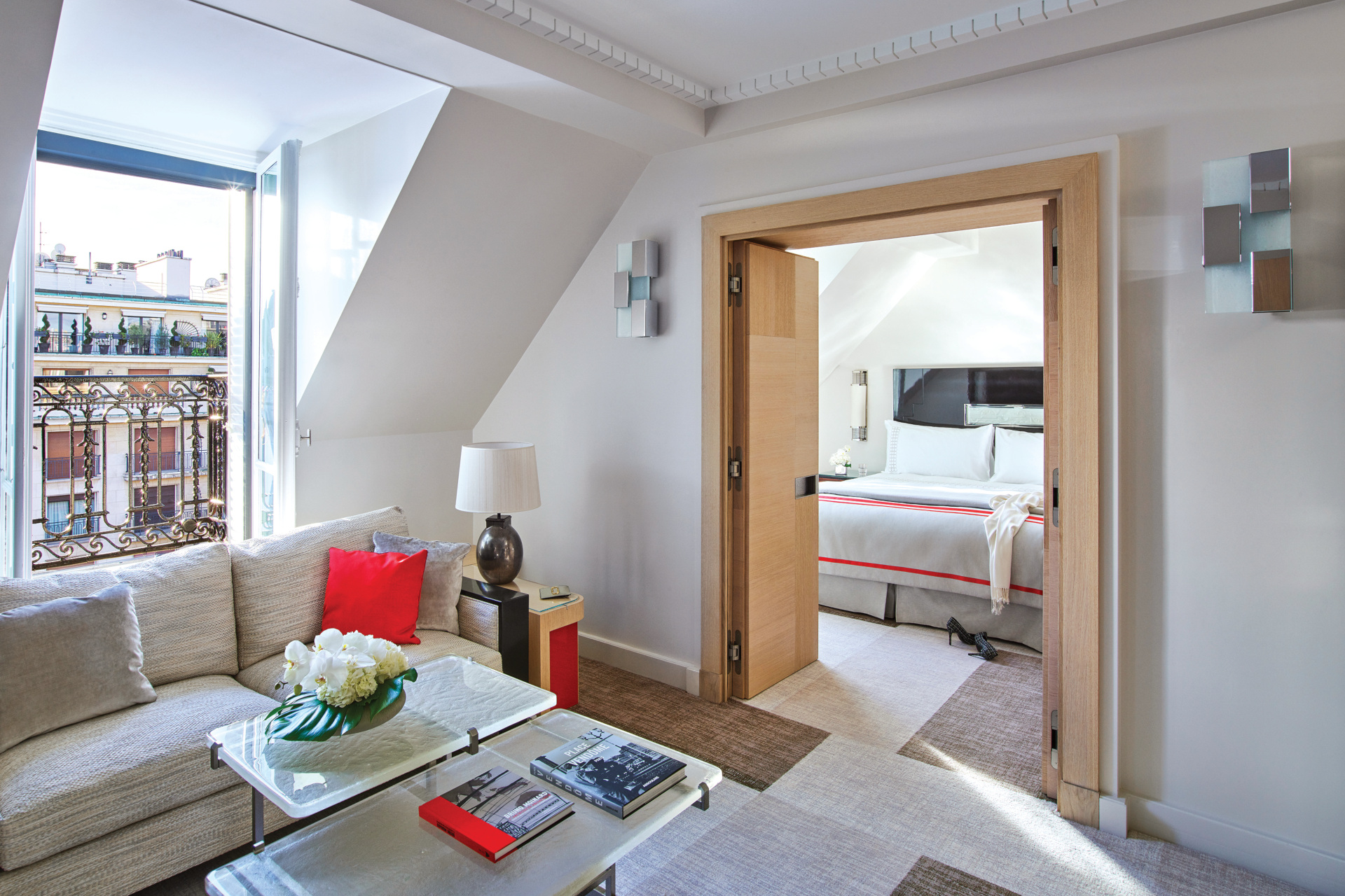 Sitting room with window overlooking streets of Paris