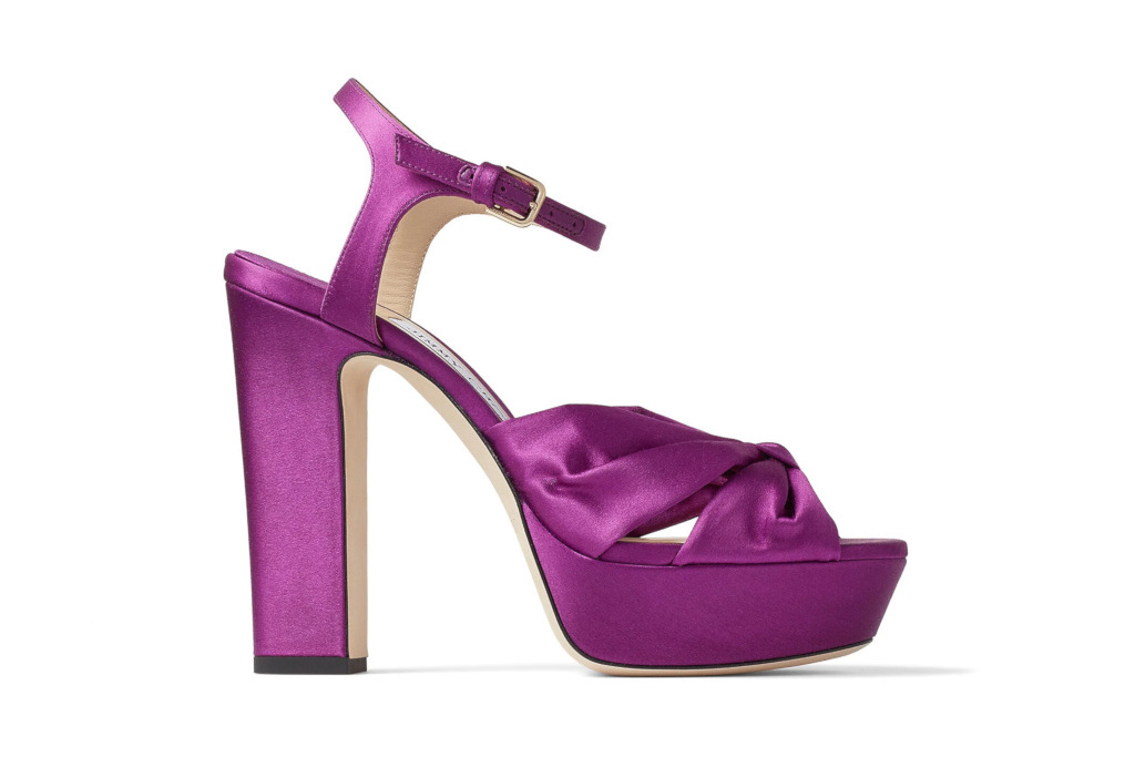 Jimmy Choo HELOISE 120 Pink Violet Satin Platform Sandals
