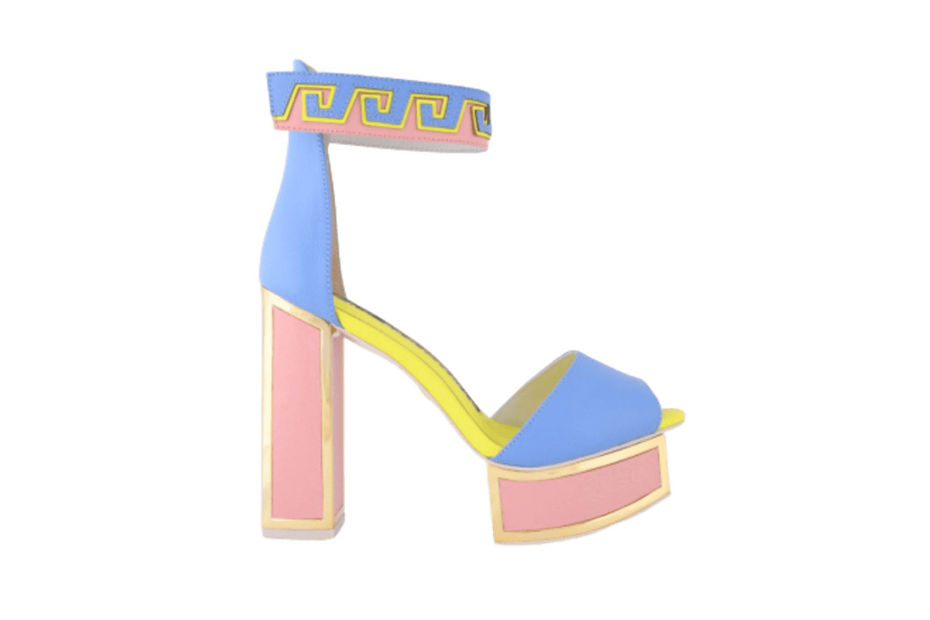 Blue, pink and yellow heels