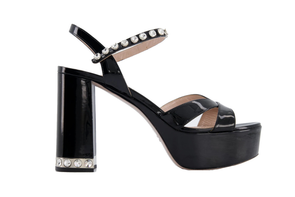 Miu Miu Black Patent Embellished Block Hee