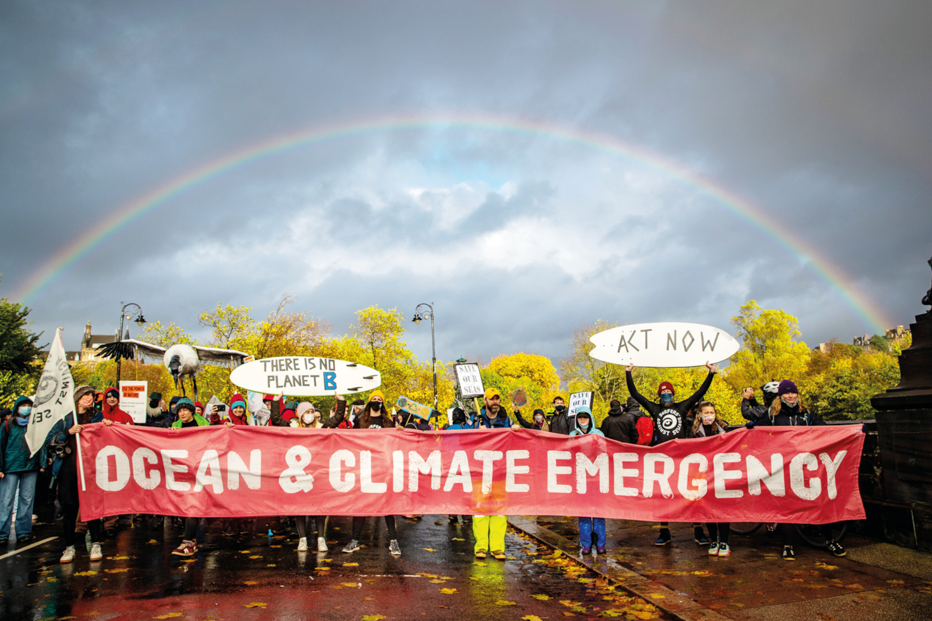 Ocean clean climate protest banner