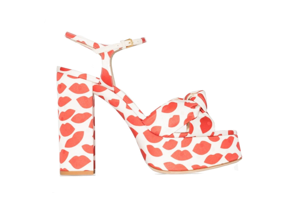 White heels with red lip pattern