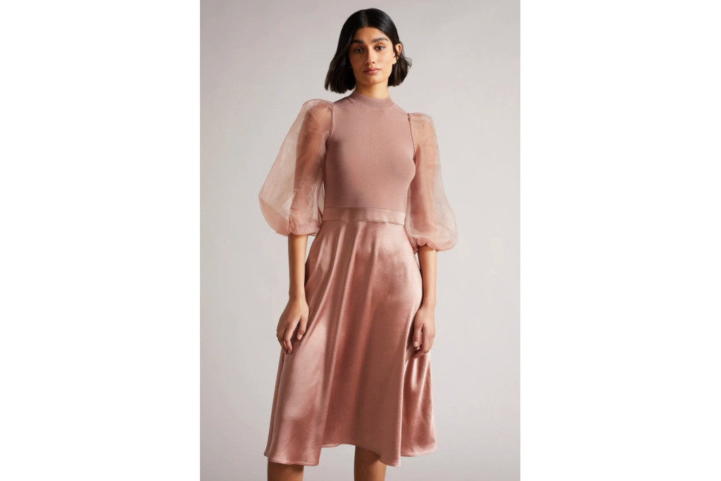 Pink midi dress with see-through sleeves