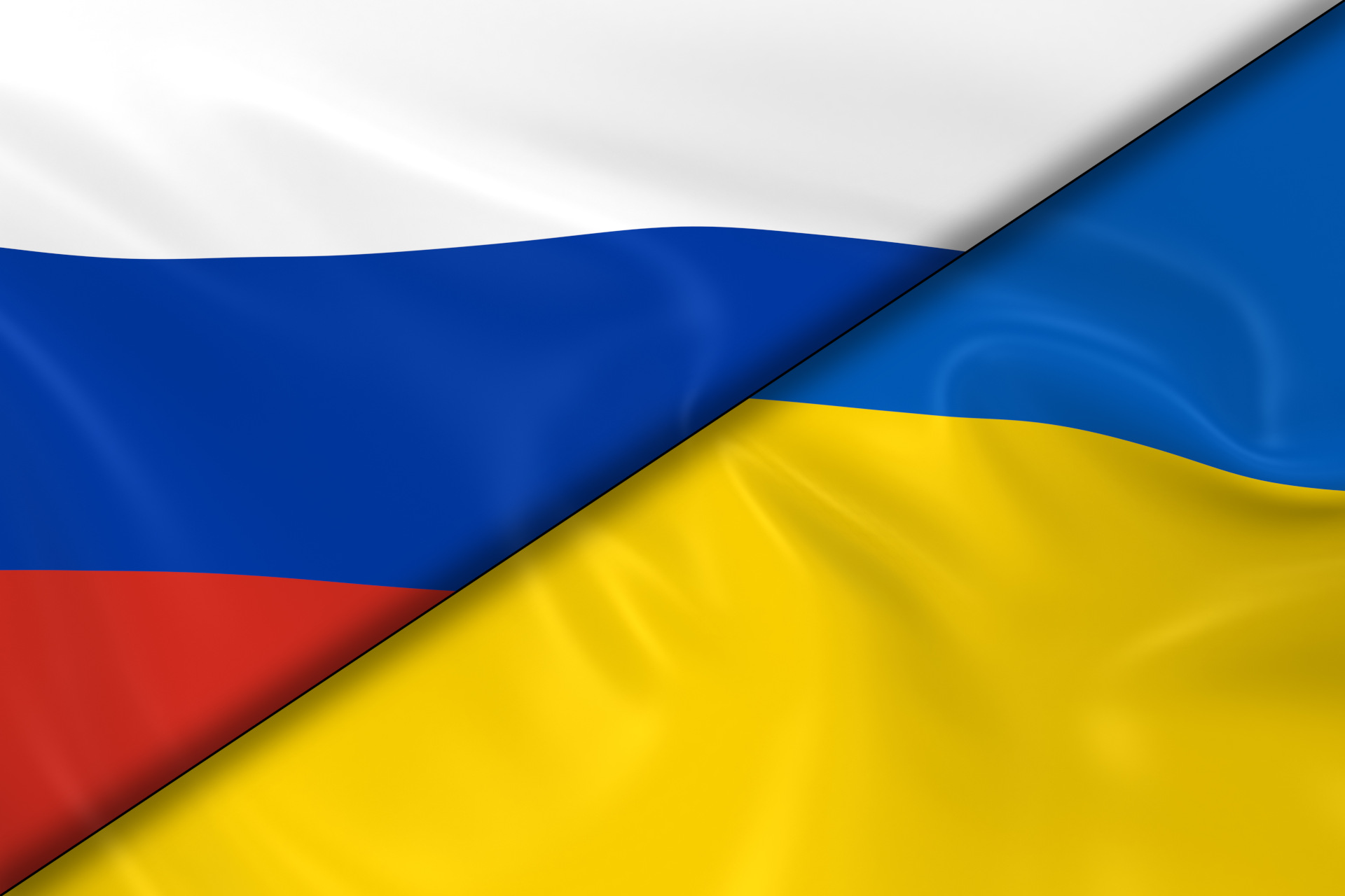 ukraine and russia flags divided diagonally