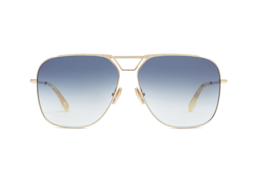 Victoria Beckham Classic V Metal Navigator Sunglasses In Gold Blue