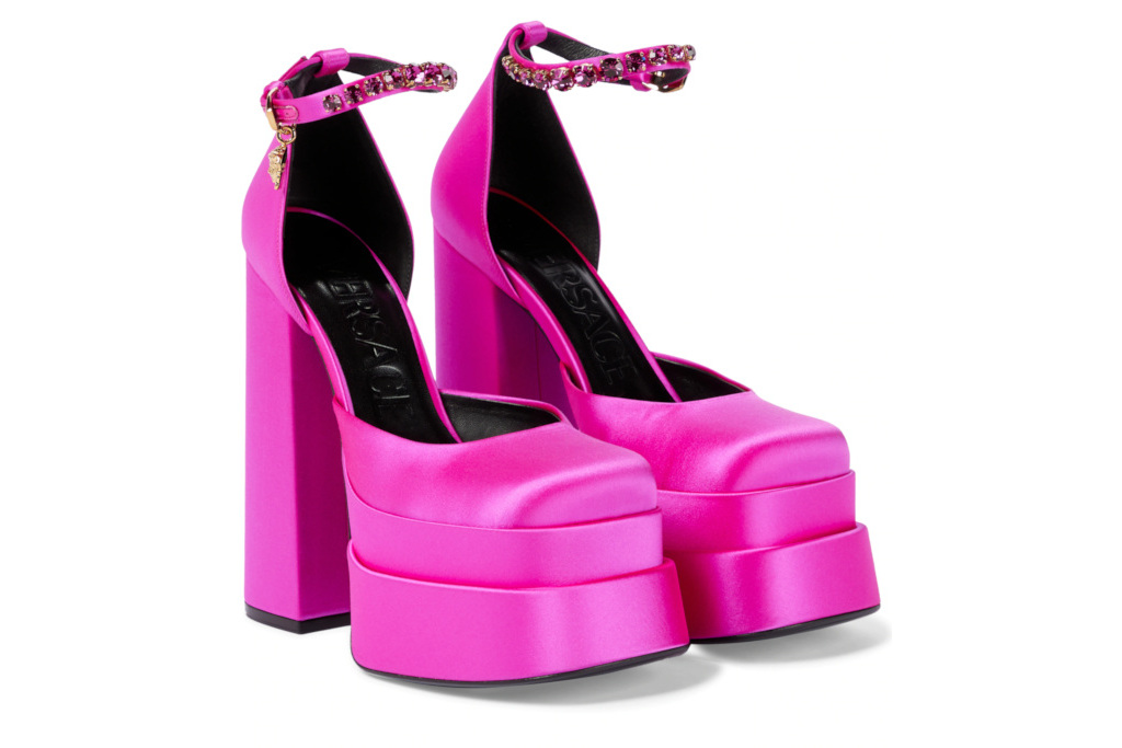 VERSACE Medusa Aevitas Satin Platform Pumps in Pink