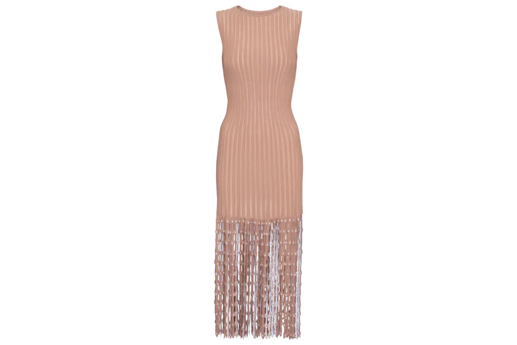 Pink midi dress with fringed hem