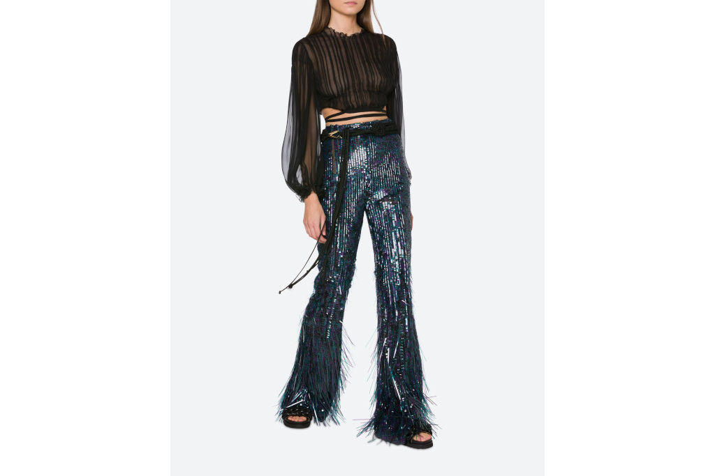 Navy Flared Trousers with Sequins