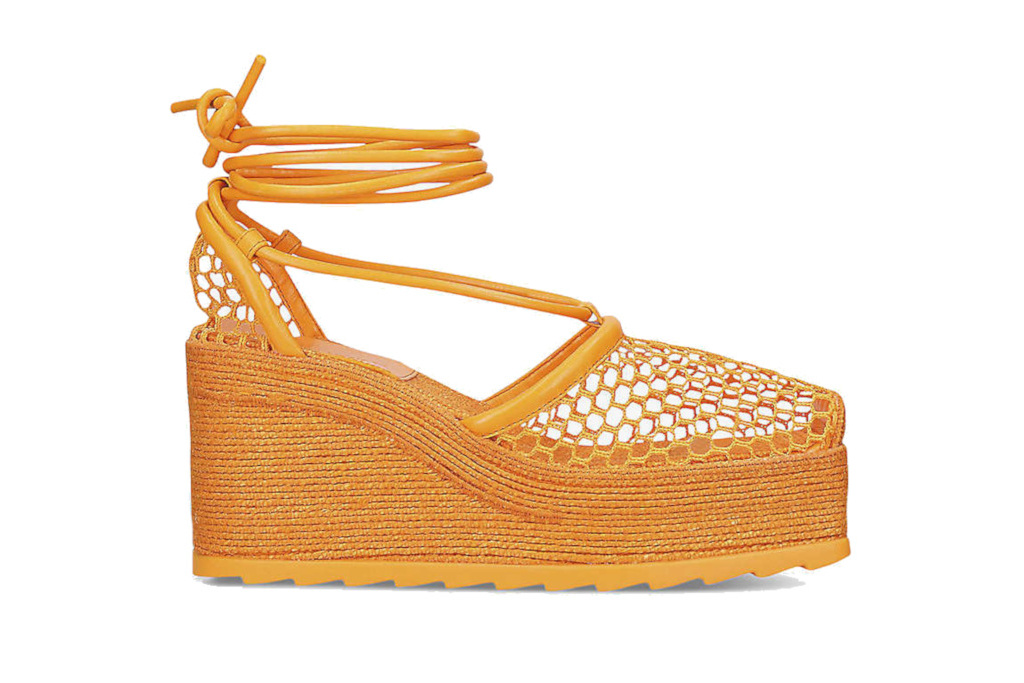 Orange Net-Embellished Woven Sandals