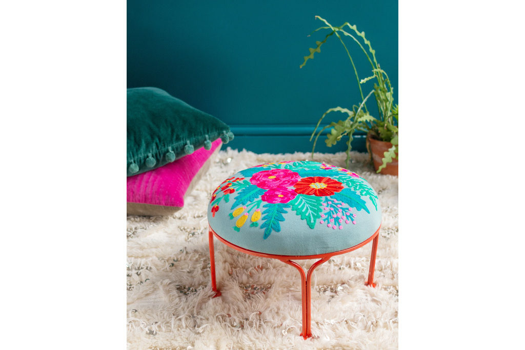Floral embroidered foot stool