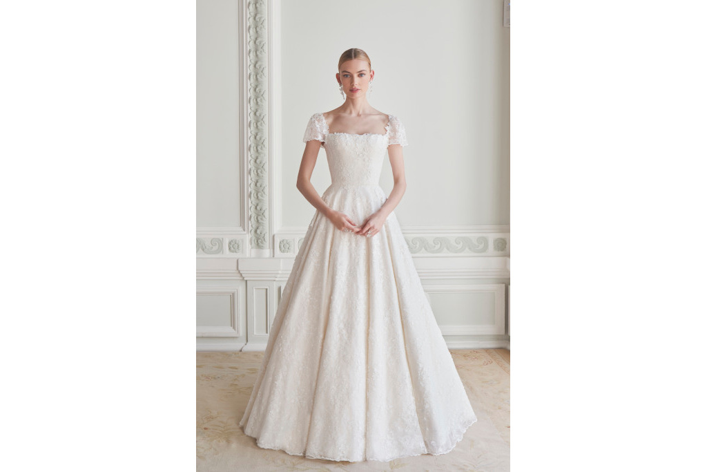 Model stood in white wedding dress