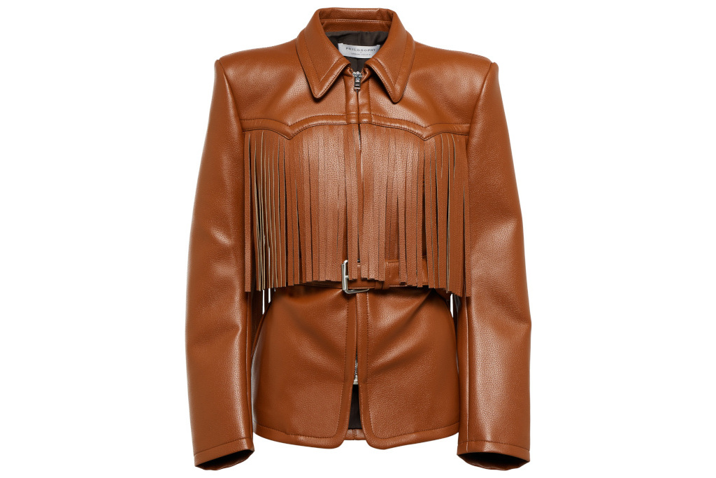Brown Leather Fringe-Trimmed Jacket