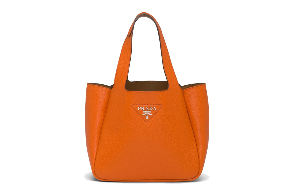 Orange leather tote