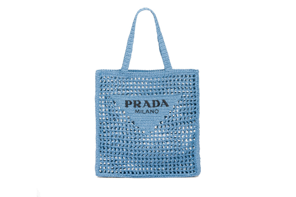 Blue raffia tote bag