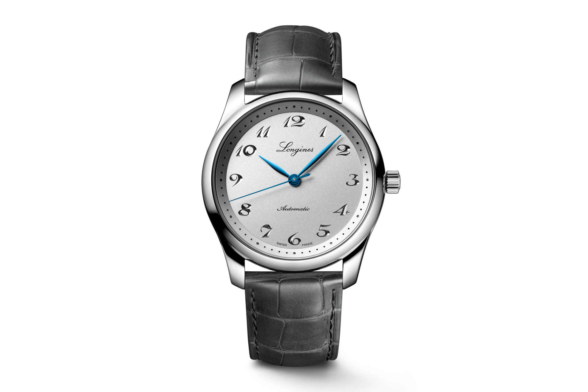 Watch with black strap and blue hands