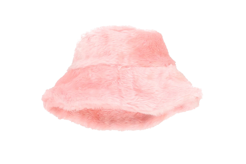 Pink furry bucket hat