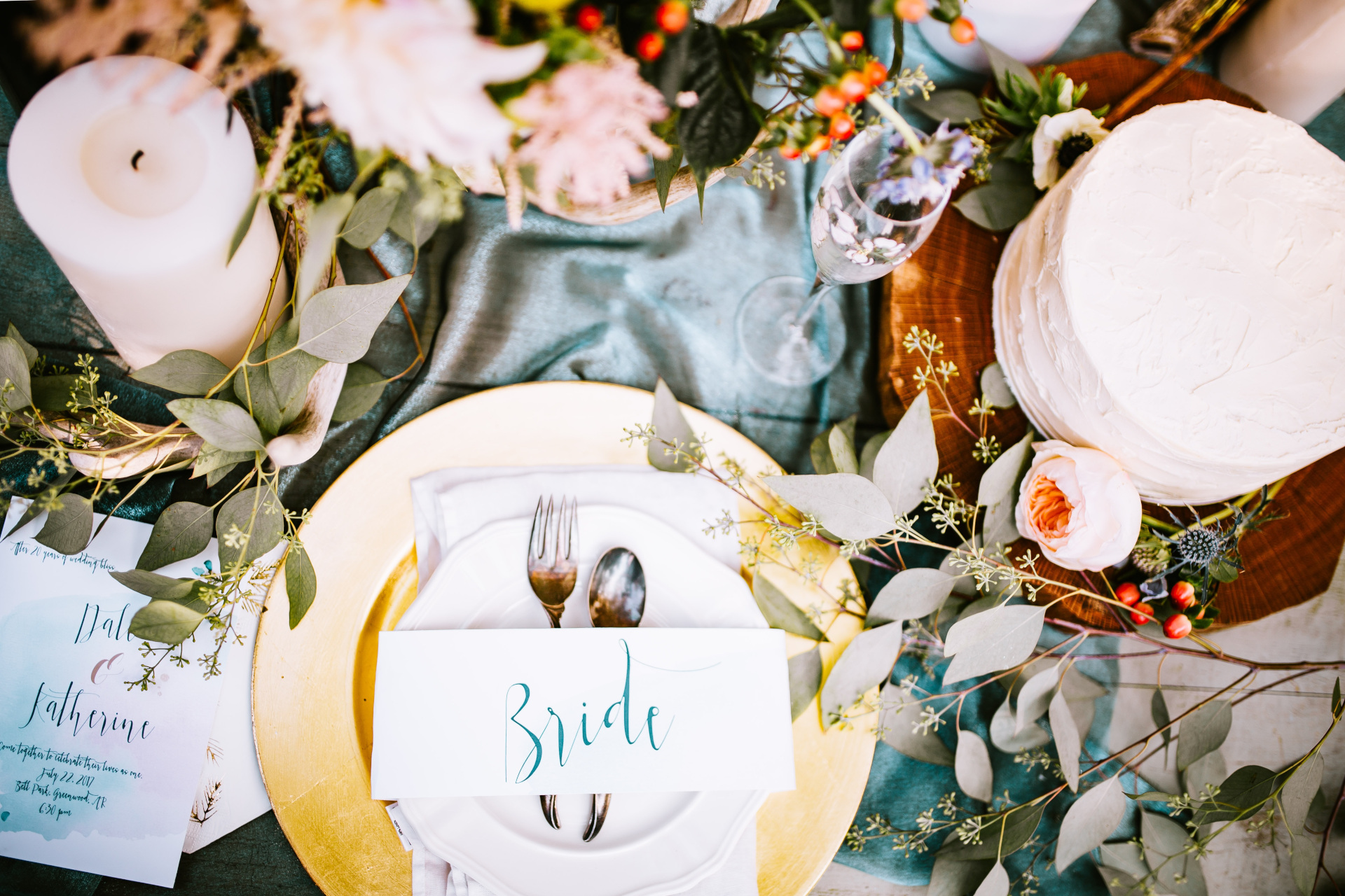 Wedding table set with bride's placeholder