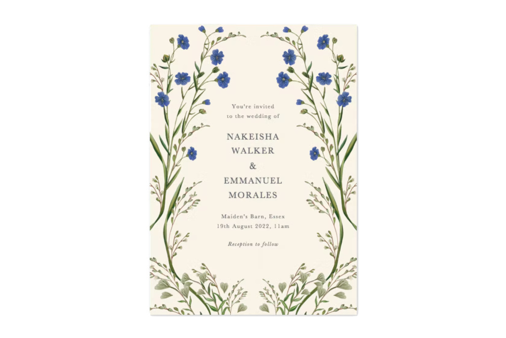 Wedding invite with purple flowers
