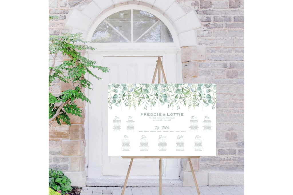 Wedding Table Plan decorated with leaves