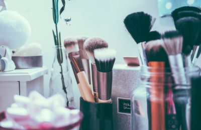 Make up brushes in jars