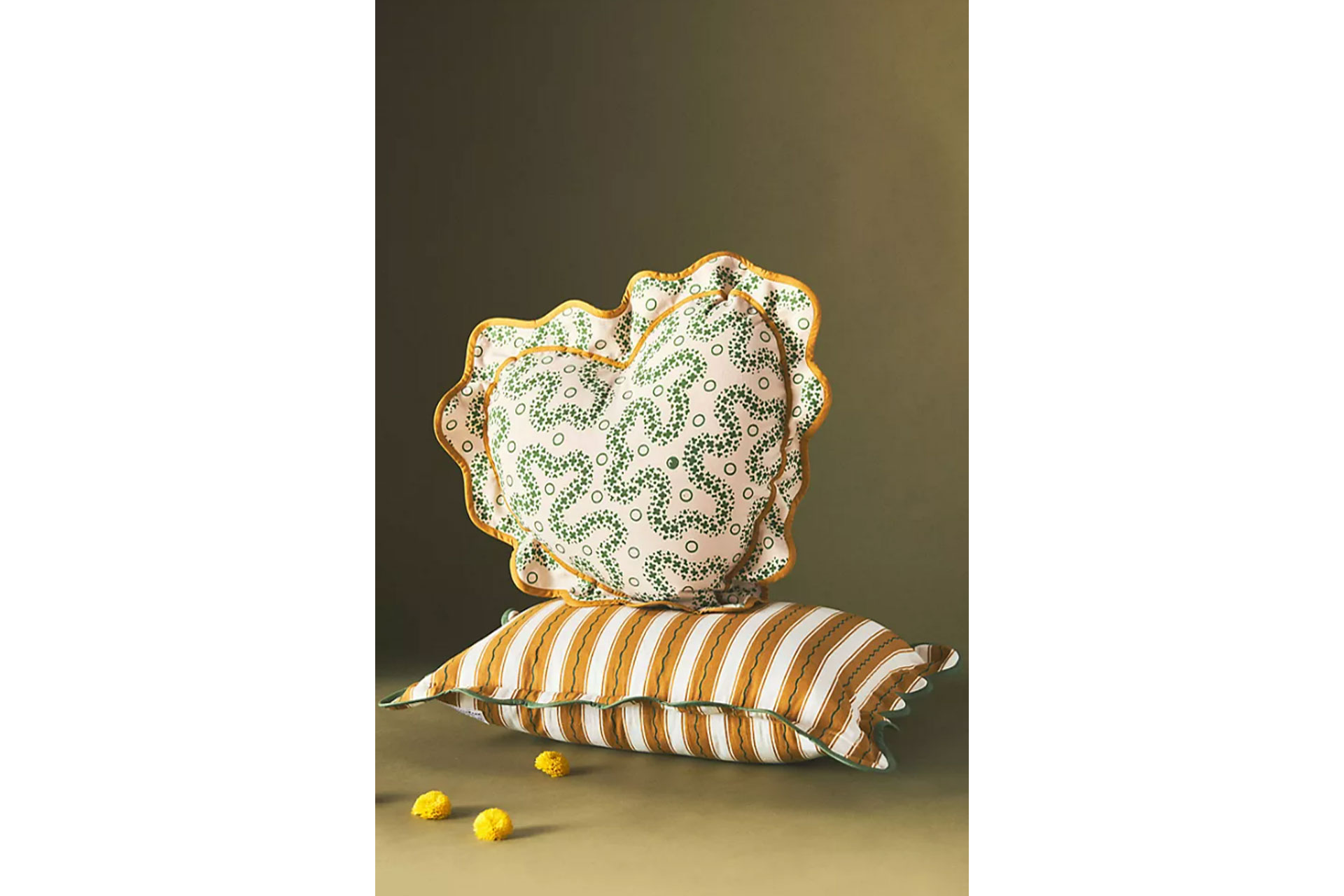 Heart Shaped scallop ruffled cushion that's in the Matilda Goad and Anthropologie collaboration