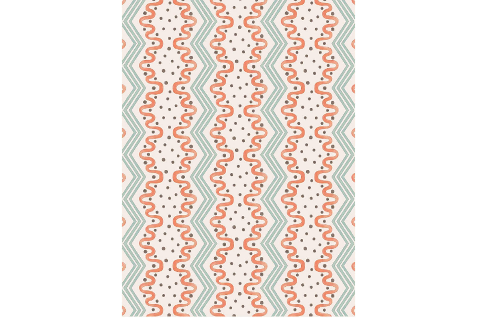 Madame Ziggle wallpaper, colour way blue and orange. by Ottoline, sold by Glassette