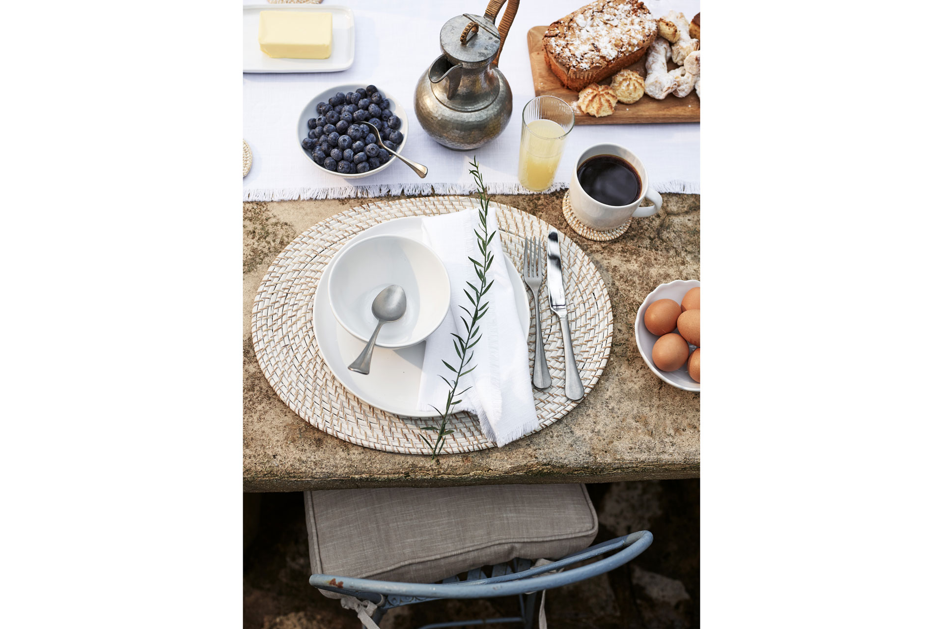 Whitewashed Oval Rattan Placemat