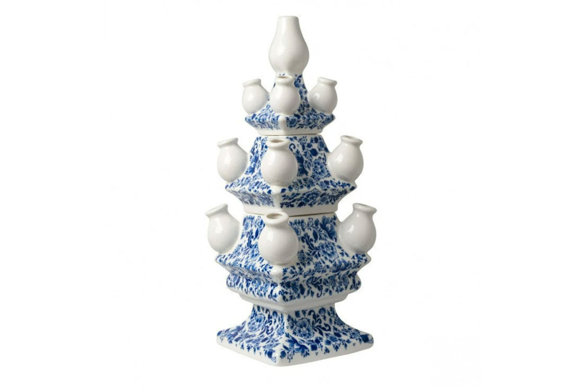Delft blue tulip vase three-piece pyramid style made by Heinen Delft Blue, tulipiere