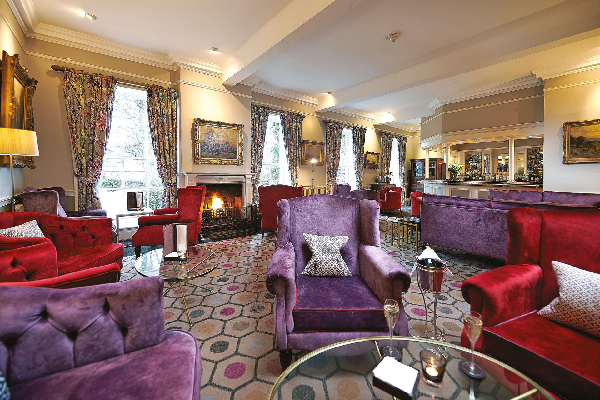 Purple armchairs in lobby