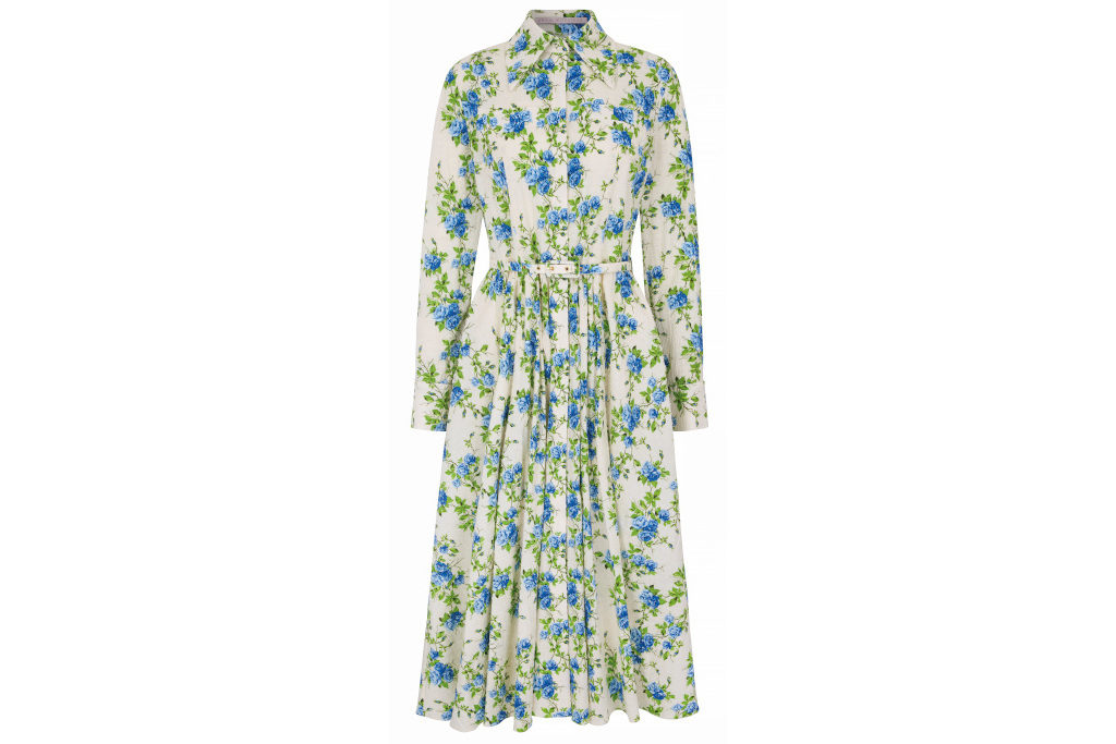 Green and blue floral dress