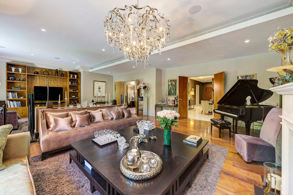 glamorous interior reception room with chandelier