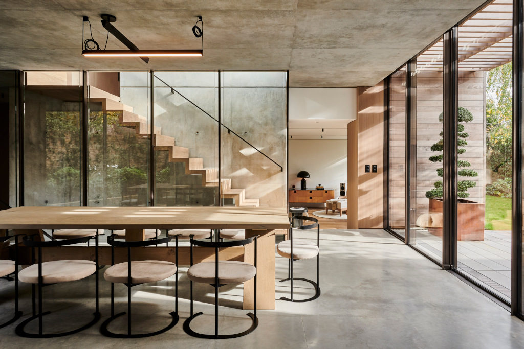 modern contemporary interiors with wood and glass