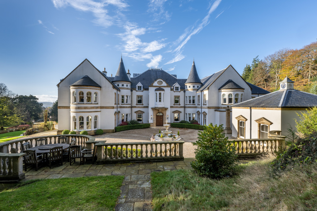 grand castle type turret white house in scotland exterior