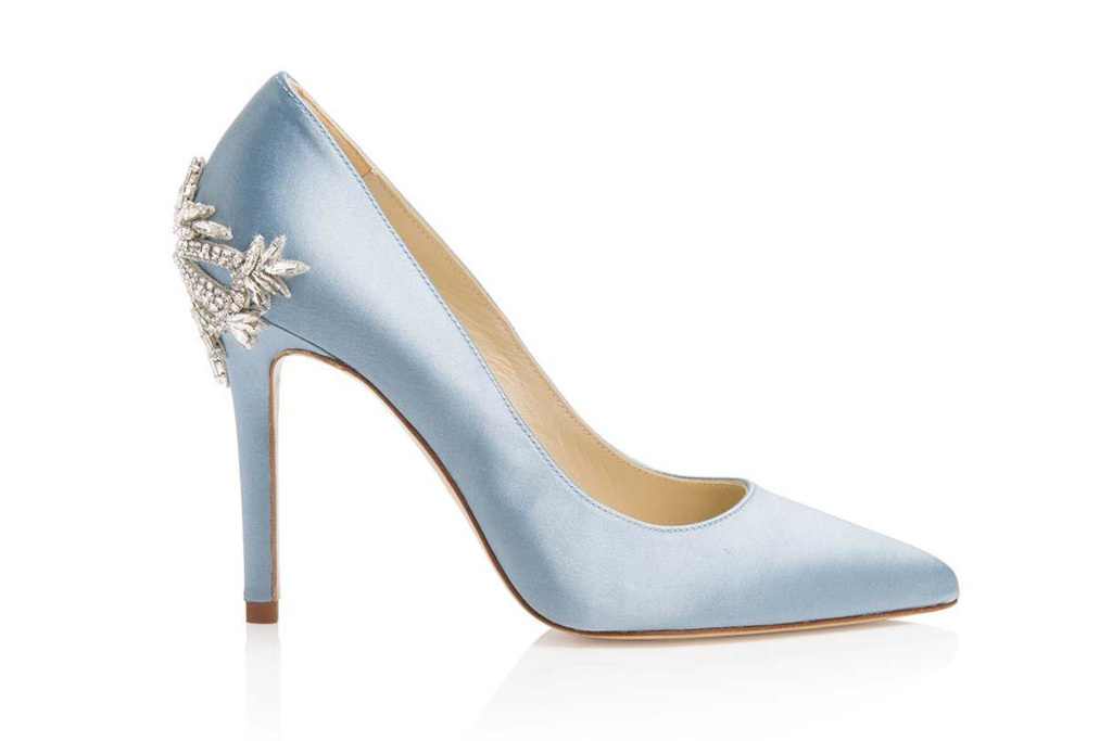 Blue heels with gem beading on the back