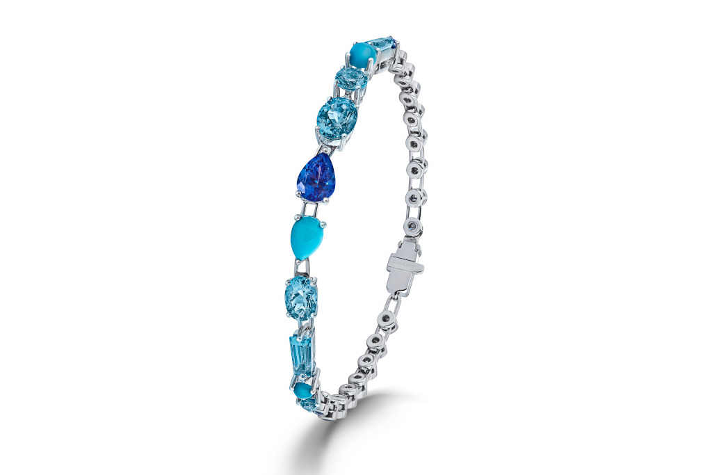 Garrard Blaze blue sapphire, tanzanite, aquamarine, blue topaz and turquoise bracelet in 18ct white gold