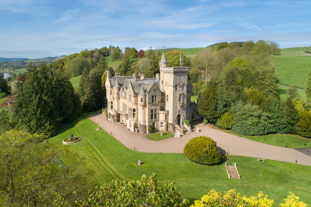 castle in scotland aerial exterior shot