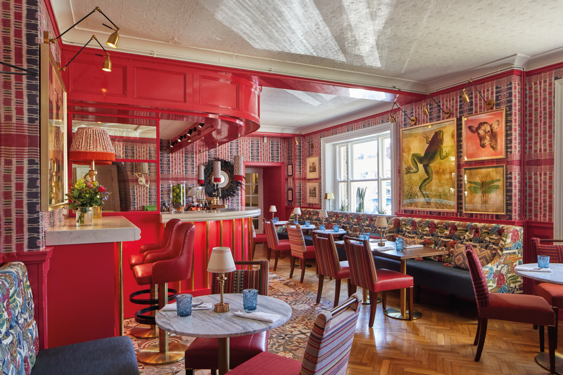 Red bar and dining room