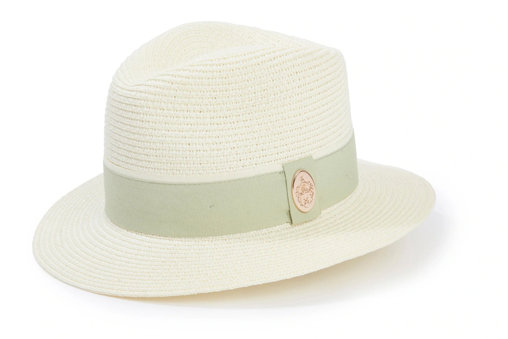 Straw fedora with green ribbon